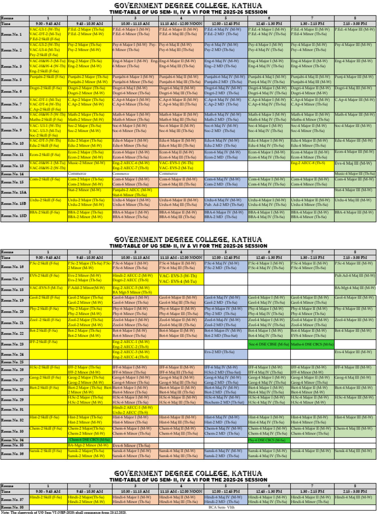 Time Table 2026 Even Sems | PDF
