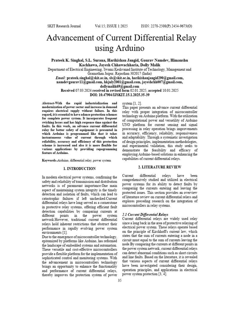 1-Diff Relay Using Arduino_SKITRJ_July 2025 | PDF | Relay | Arduino