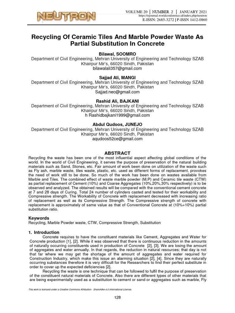 5.Recycling of Ceramic Tiles and Marble Po | PDF | Concrete | Materials
