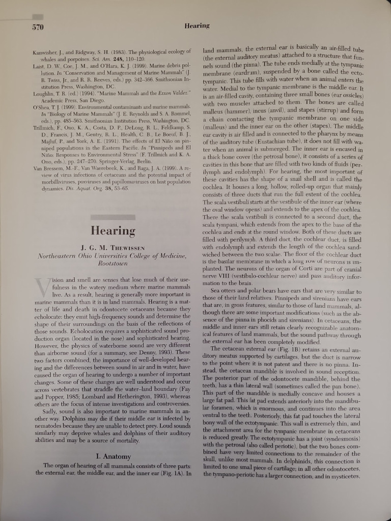 Hearing - Marine Mammals Enciclopedia | PDF | Ear | Auditory System