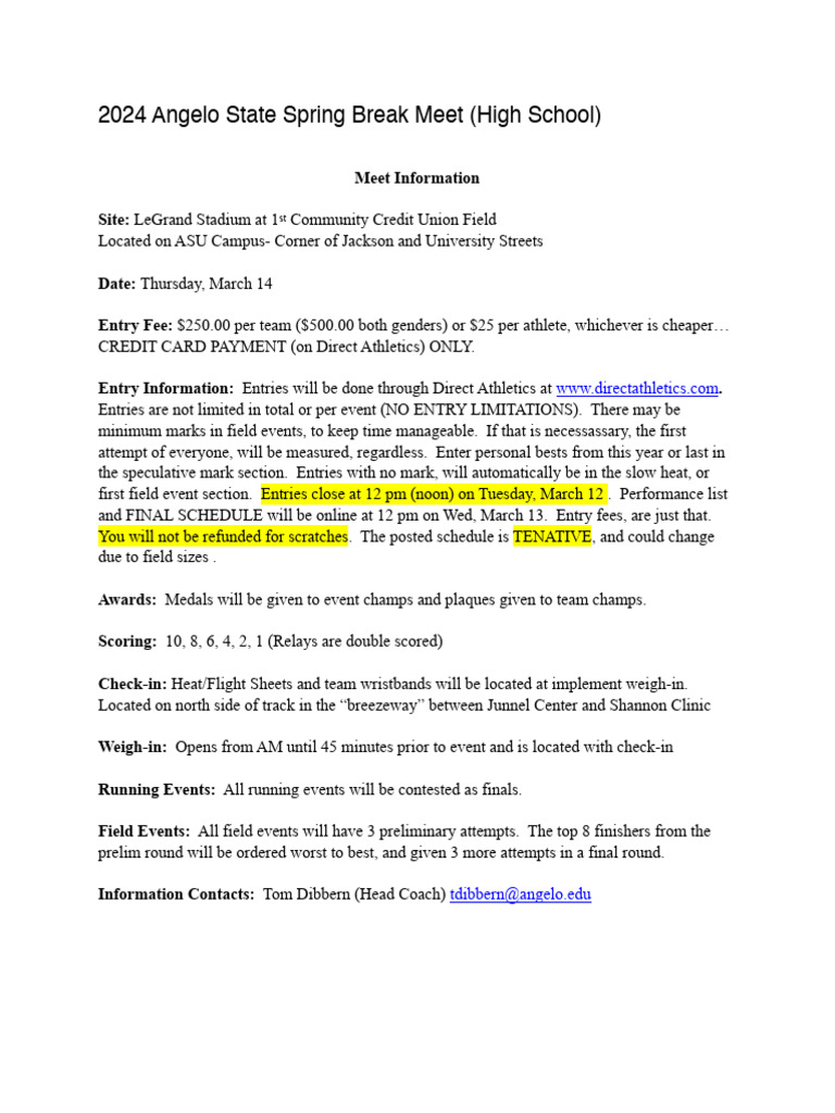 HS_Spring_Break_Meet__changes_for_24__ | PDF | Track And Field | Sport ...