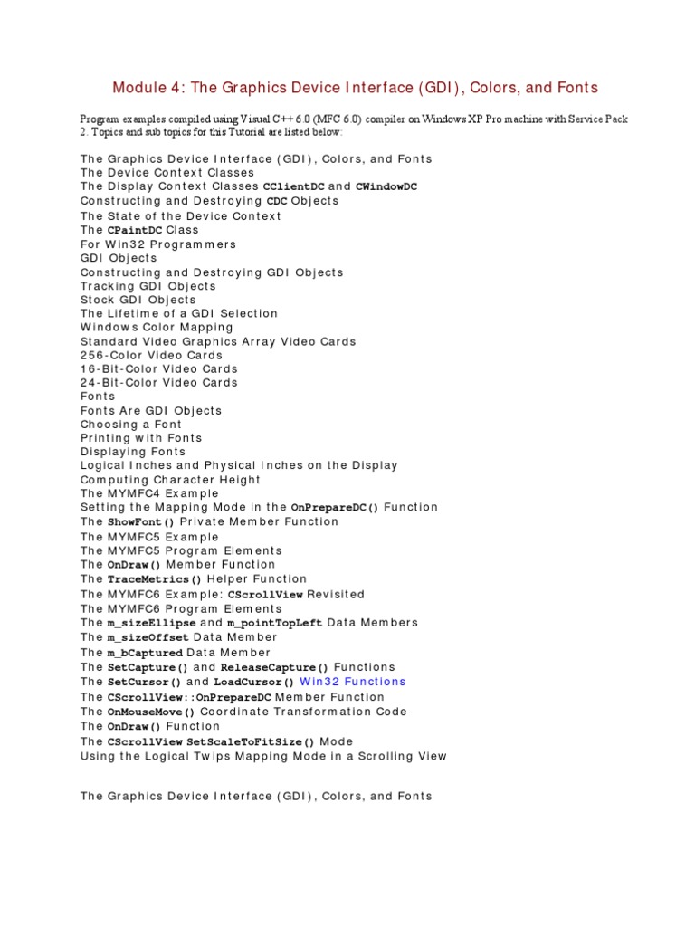 Module 4: The Graphics Device Interface (GDI), Colors, and Fonts | PDF ...
