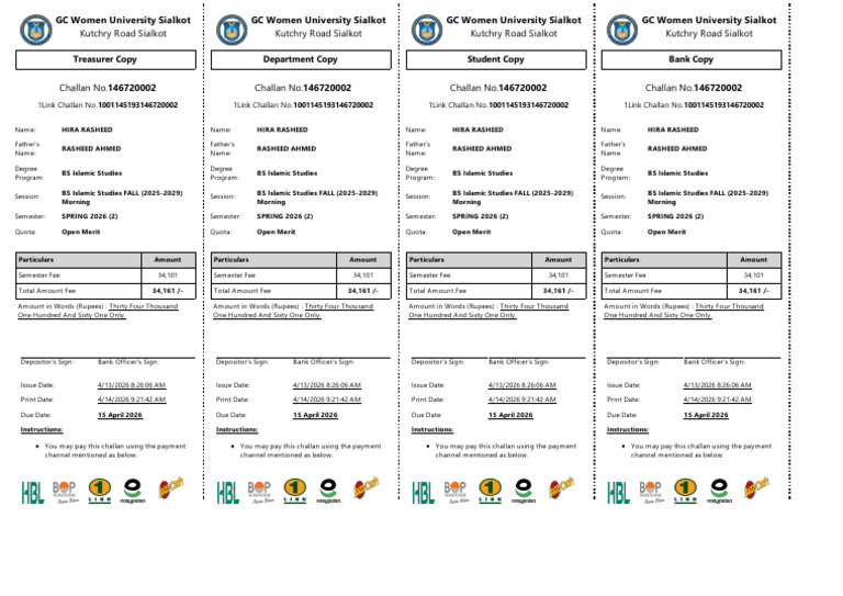 SPRING 2026 (2) _Semester_Fee_Challan (3) | PDF | Money | Service ...