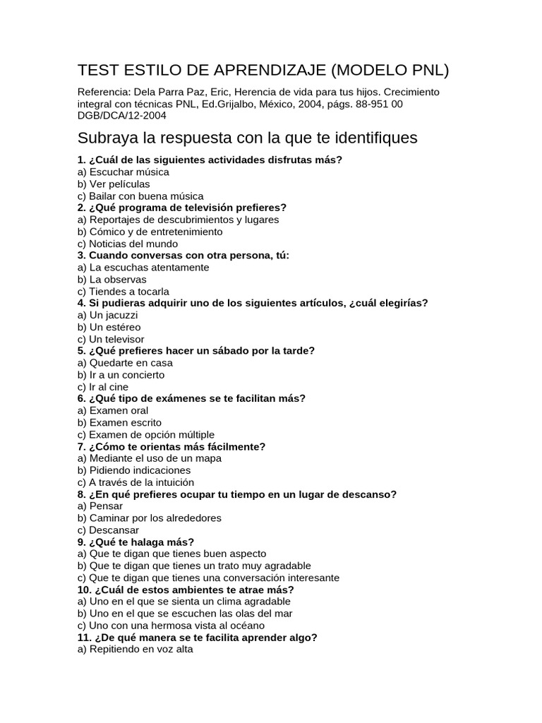 Test Estilo de Aprendizaje | PDF