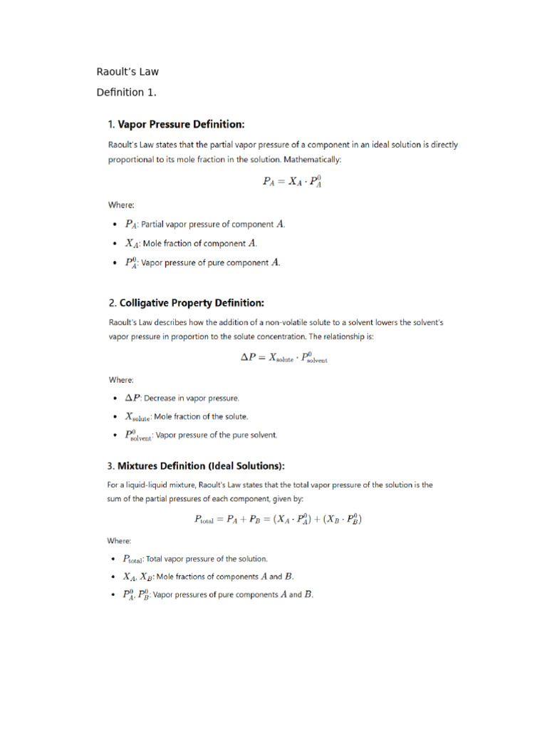 Raoult's Law Definitions | PDF