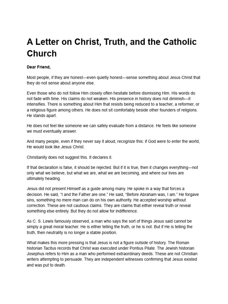 A Letter on Christ, Truth, and the Catholic Church | PDF | Catholic ...