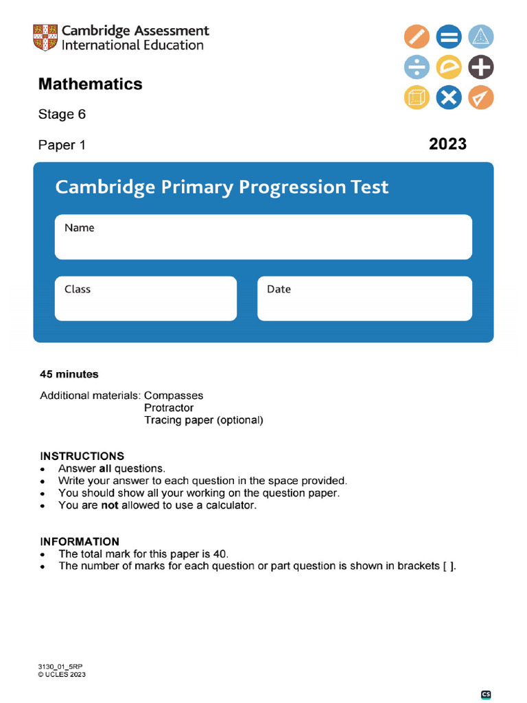 866557565 Progression Test Stage 6 2023 Math P1 QP | PDF
