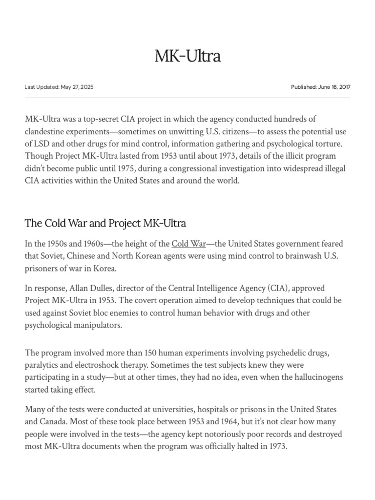 MK-Ultra - HISTORY | PDF