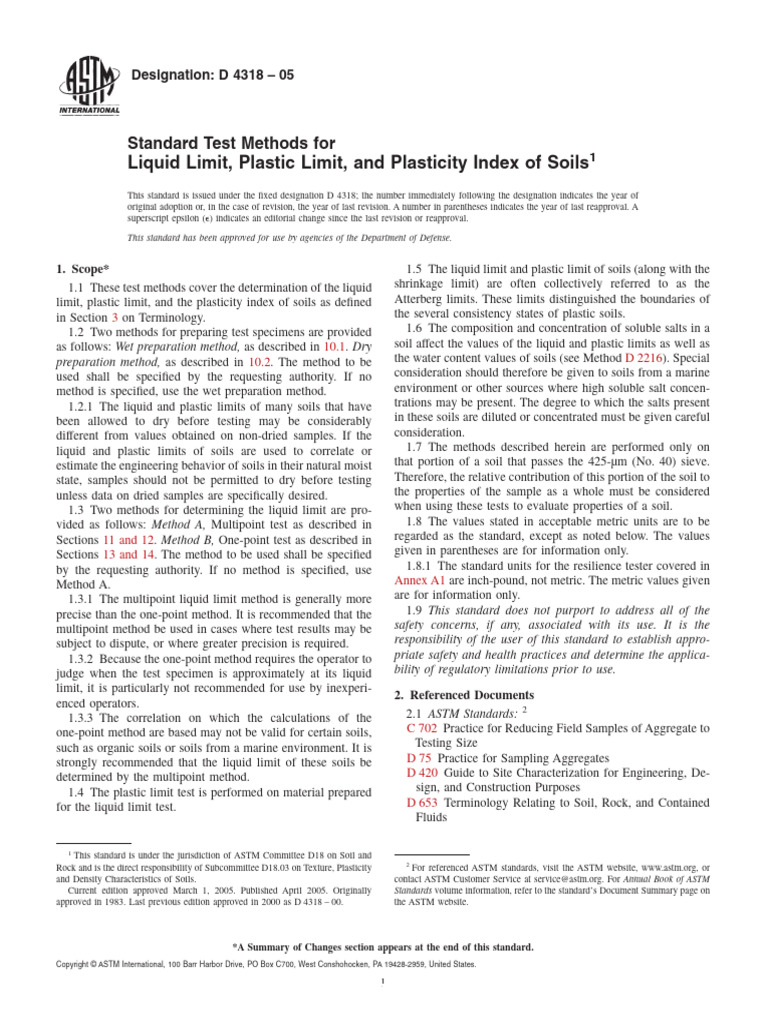 ASTM D-4318 | PDF | Applied And Interdisciplinary Physics