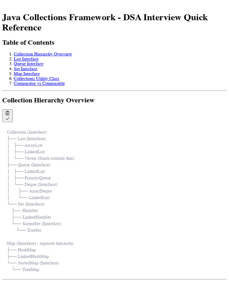 Java Collections Framework - DSA Interview Quick Reference | PDF ...