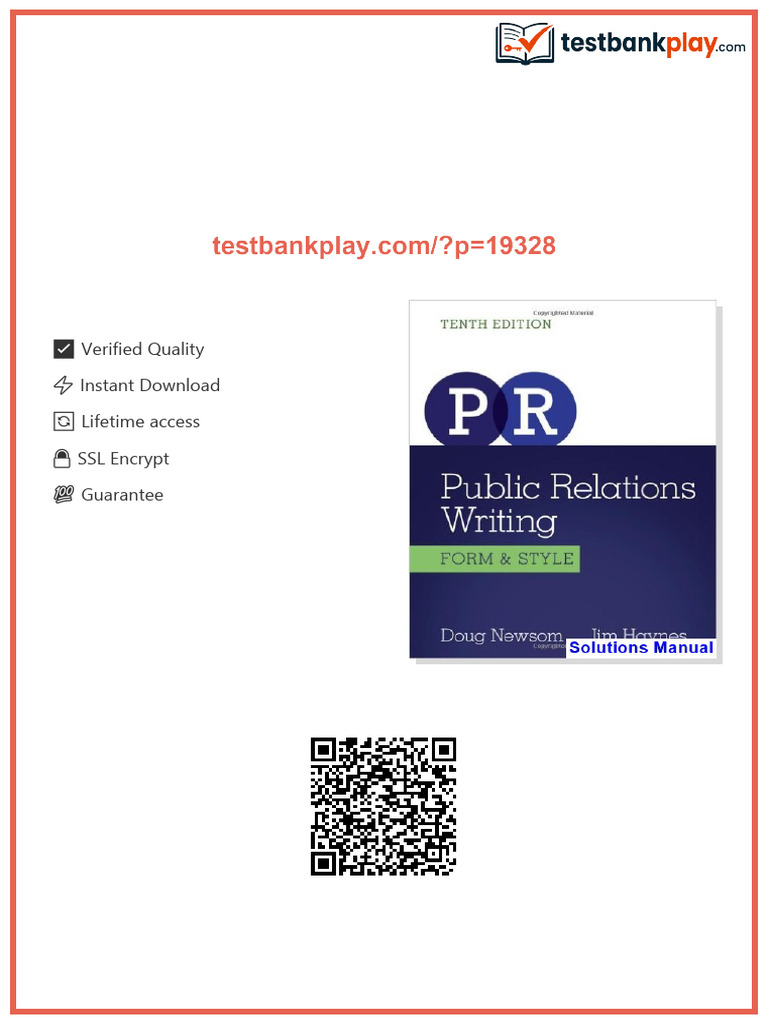 Public Relations Writing Form and Style 10th Edition Newsom Solutions ...