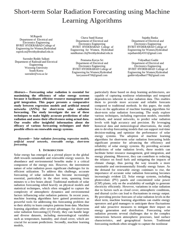 Solar Forecasting Using Ml | PDF | Solar Power | Machine Learning