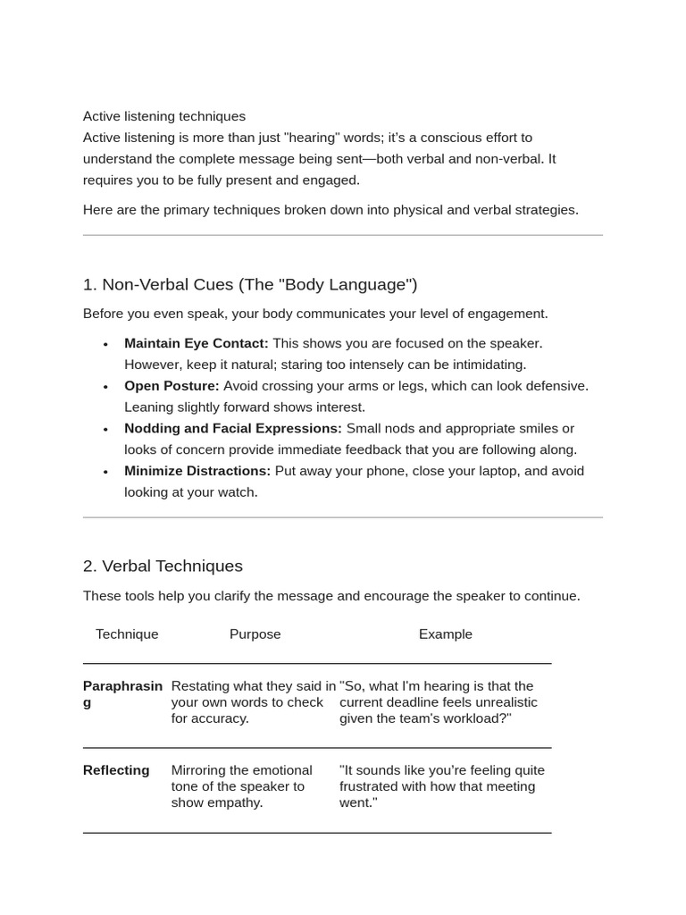 Active listening essentials | PDF | Nonverbal Communication | Social ...