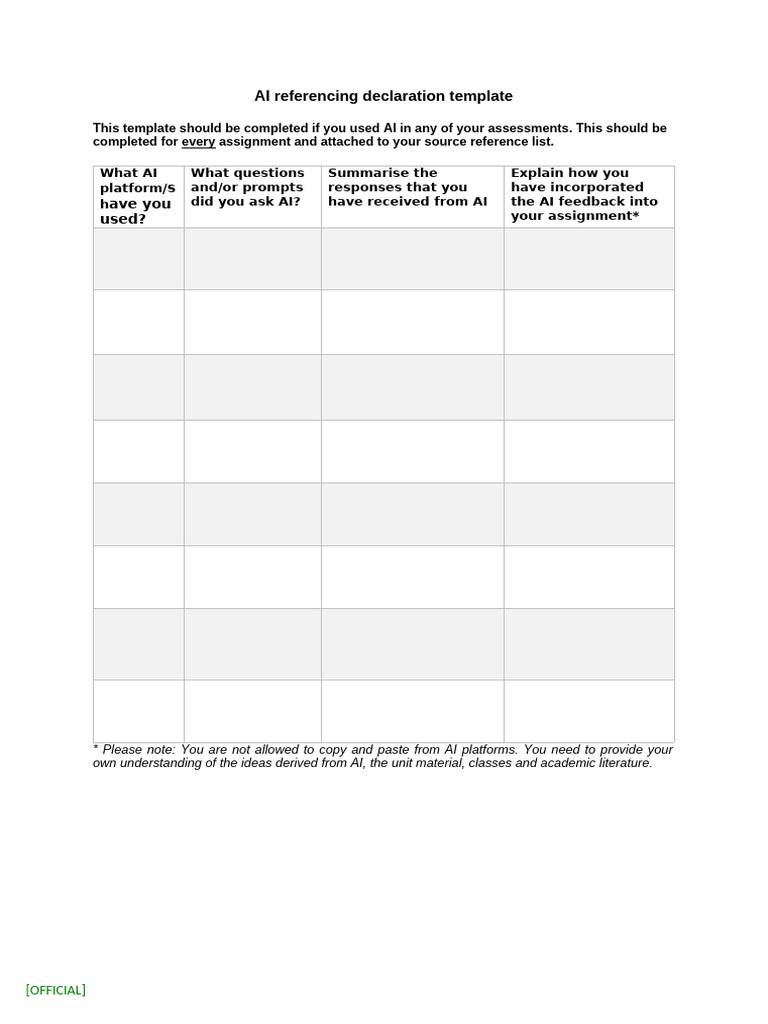 AI Referencing Declaration Template | PDF