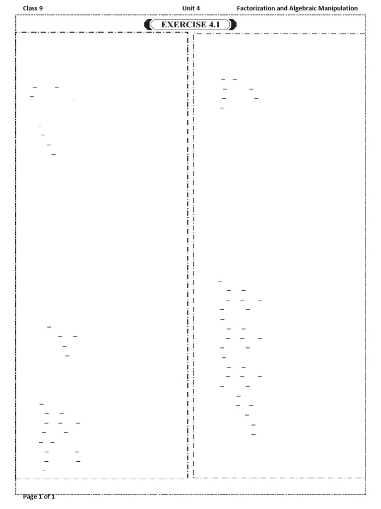 Class 9 Unit 4 Factorization and Algebraic Manipulation Ex. 4.1 | PDF