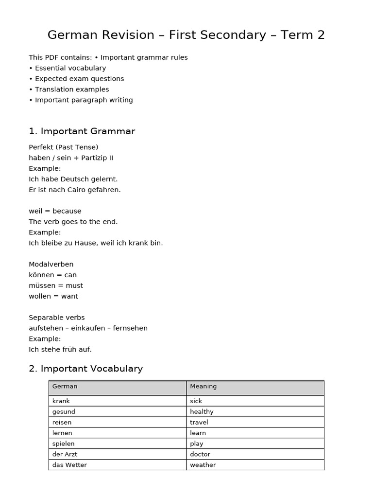 German Review Grade10 | PDF