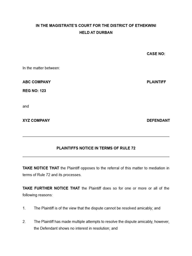 Notice Ito Rule 72 | PDF