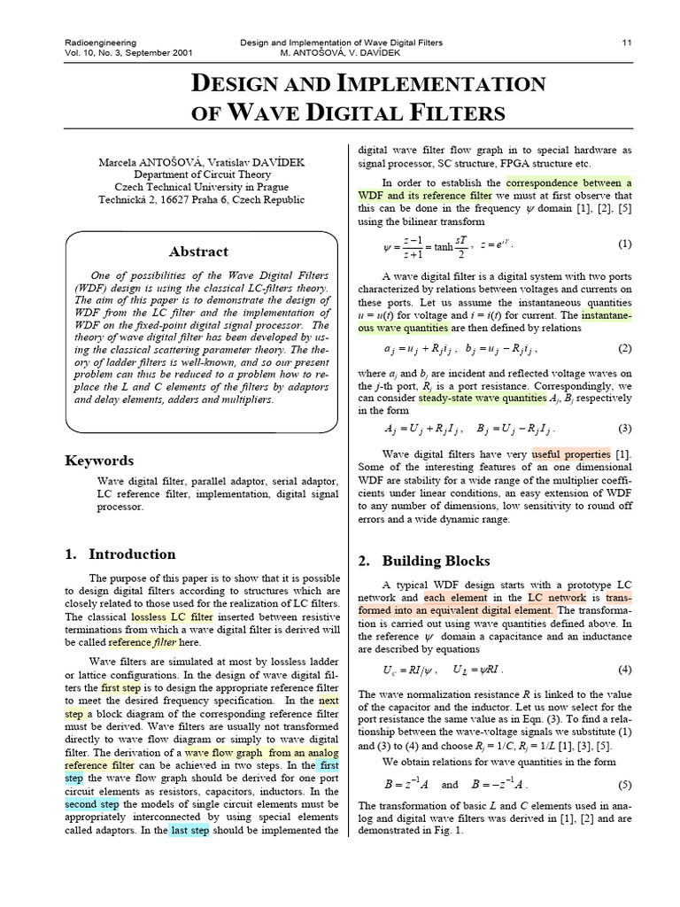 Desgin and Implementation of Wave Digital Filters | PDF | Electronic ...