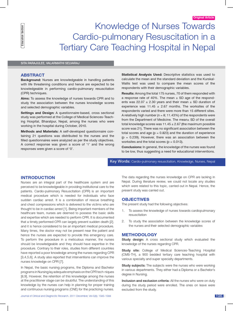 Knowledge CPR Nurse | PDF | Cardiopulmonary Resuscitation | Cardiac Arrest