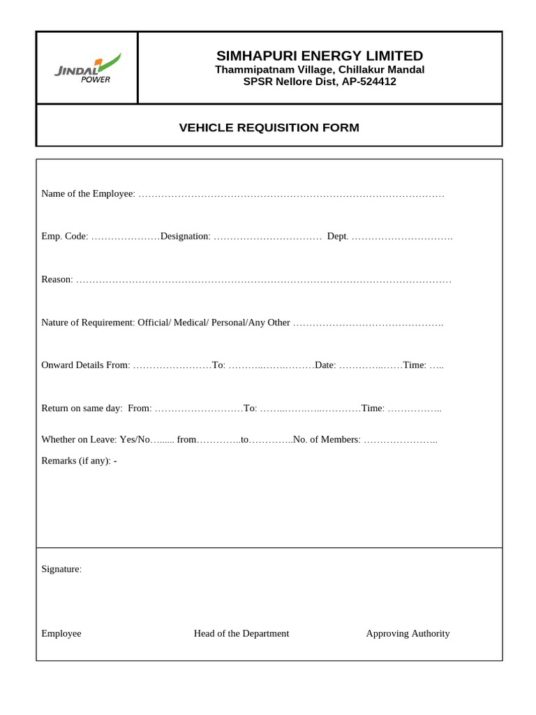 Vehicle Requisition Form (5) | PDF