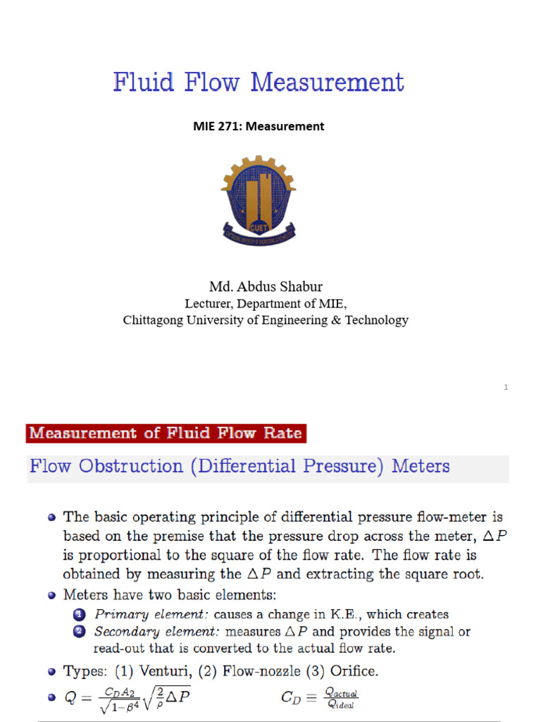Fluid Flow Measurement | PDF