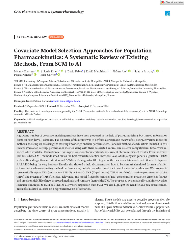 Covariate Model Selection Approaches for Population Pharmacokinetics A ...
