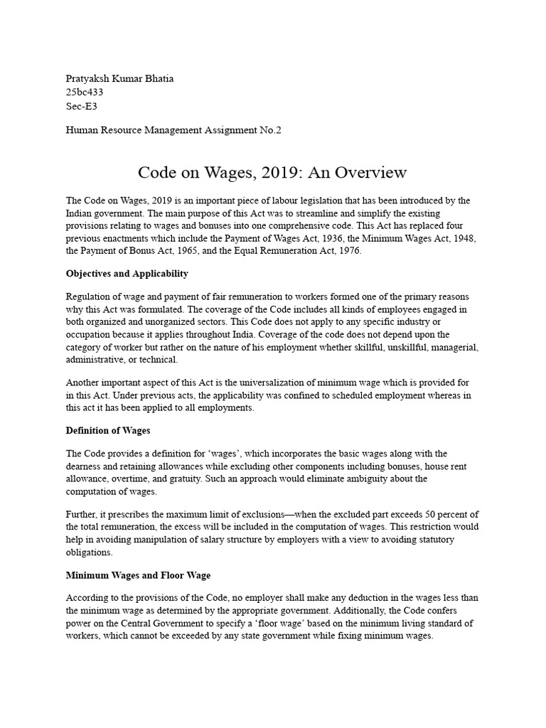Code on Wages, 2019_ an Overview (1) | PDF | Employment | Wage
