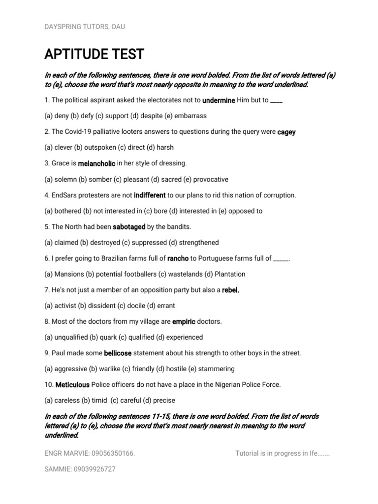Aptitude Tests | PDF