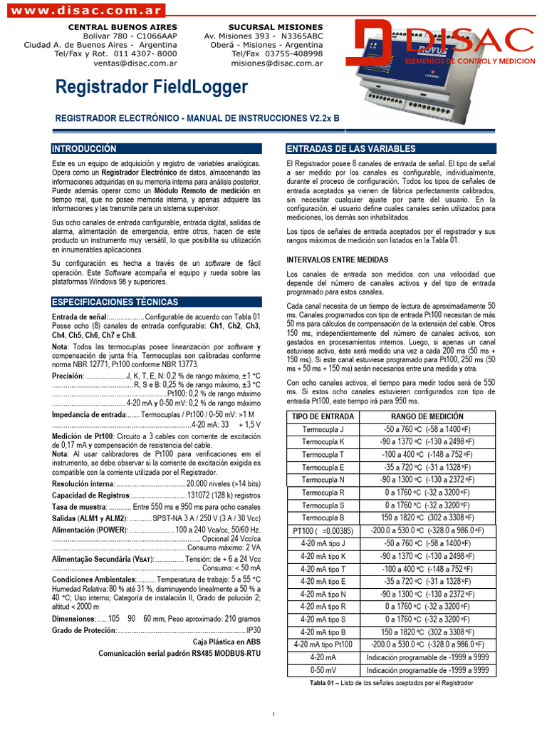 Manual FieldLogger - Disac | PDF | Fax | Almacenamiento de datos de la ...