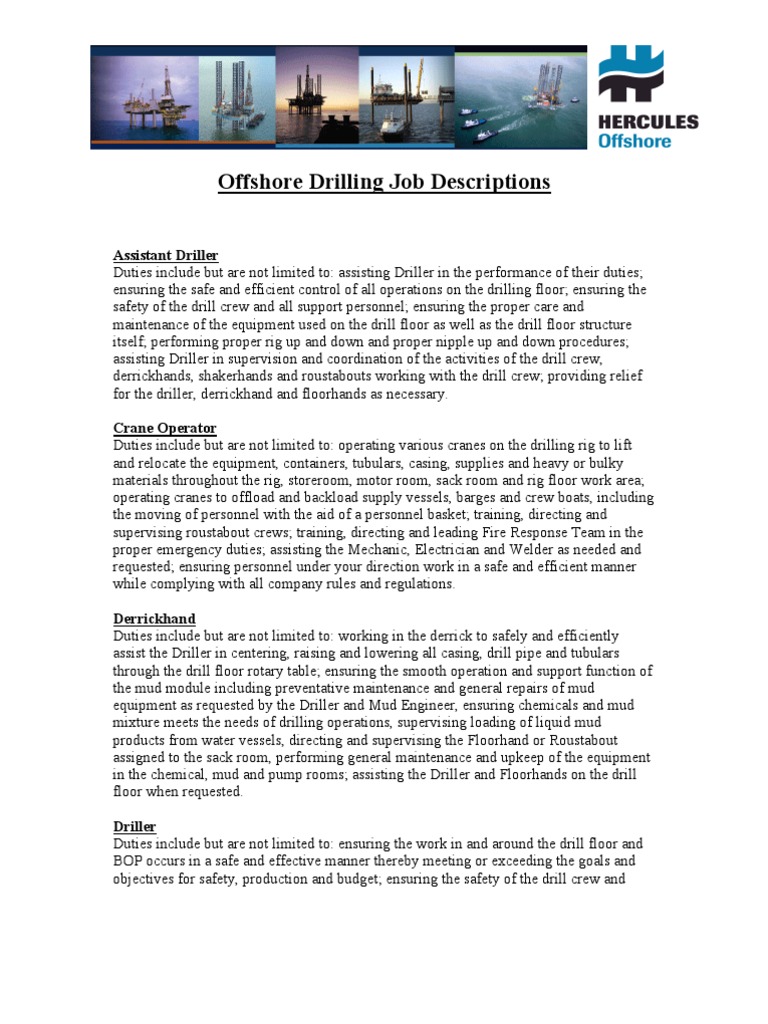 Offshore Drilling Descriptions PDF Drilling Rig Electrician