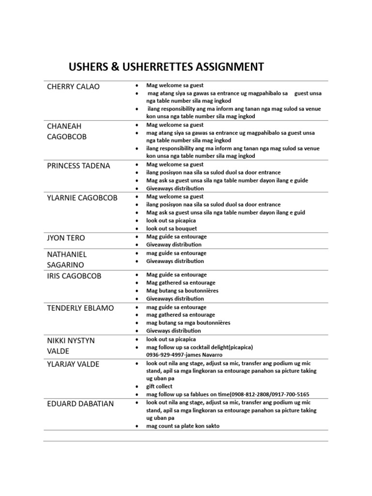 USHERS (1) | PDF