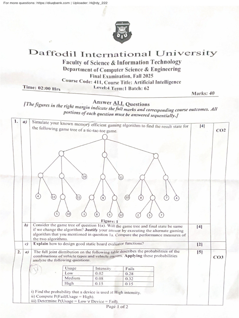 Artificial Intelligence (CSE), Fall 25, Final Watermarked | PDF