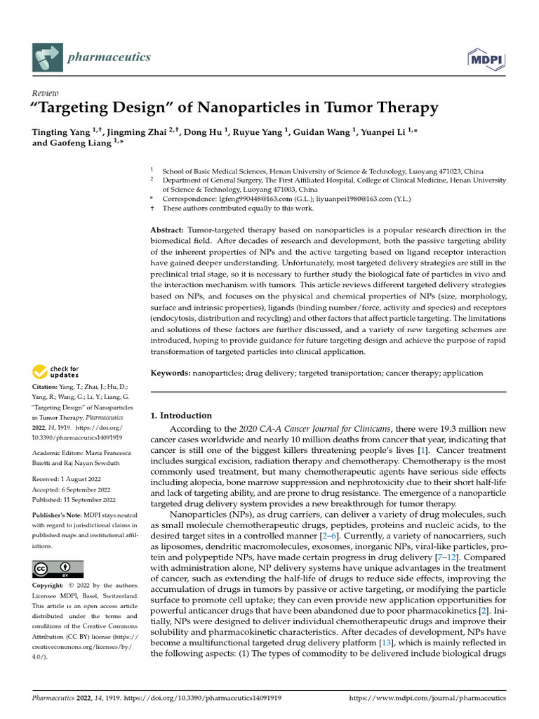 “Targeting Design” of Nanoparticles in Tumor Therapy | PDF | Ligand ...