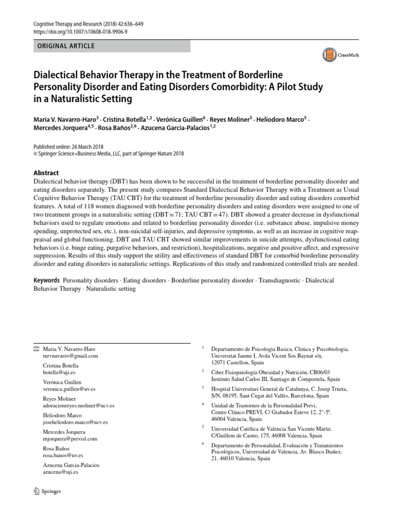 Navarro Et Al Tfm | PDF | Dialectical Behavior Therapy | Borderline ...