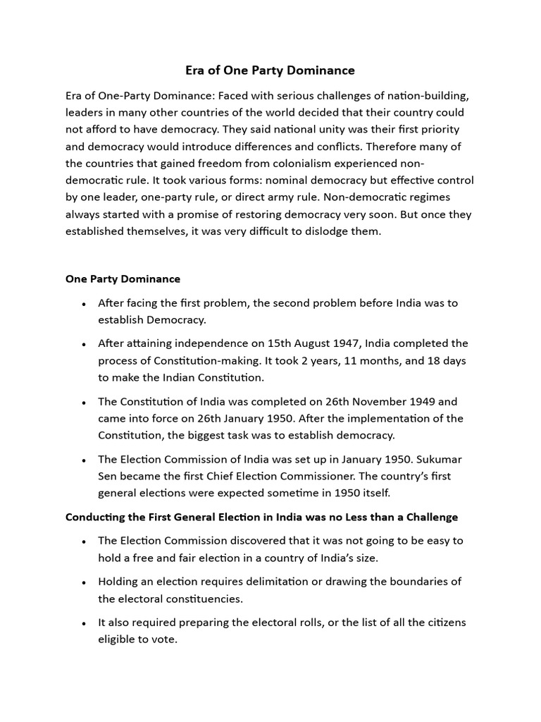 Era of One Party Dominance | PDF | Political Parties | Elections