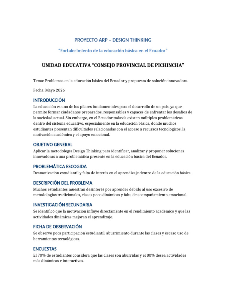 Proyecto ARP Design Thinking | PDF | El pensamiento de diseño ...