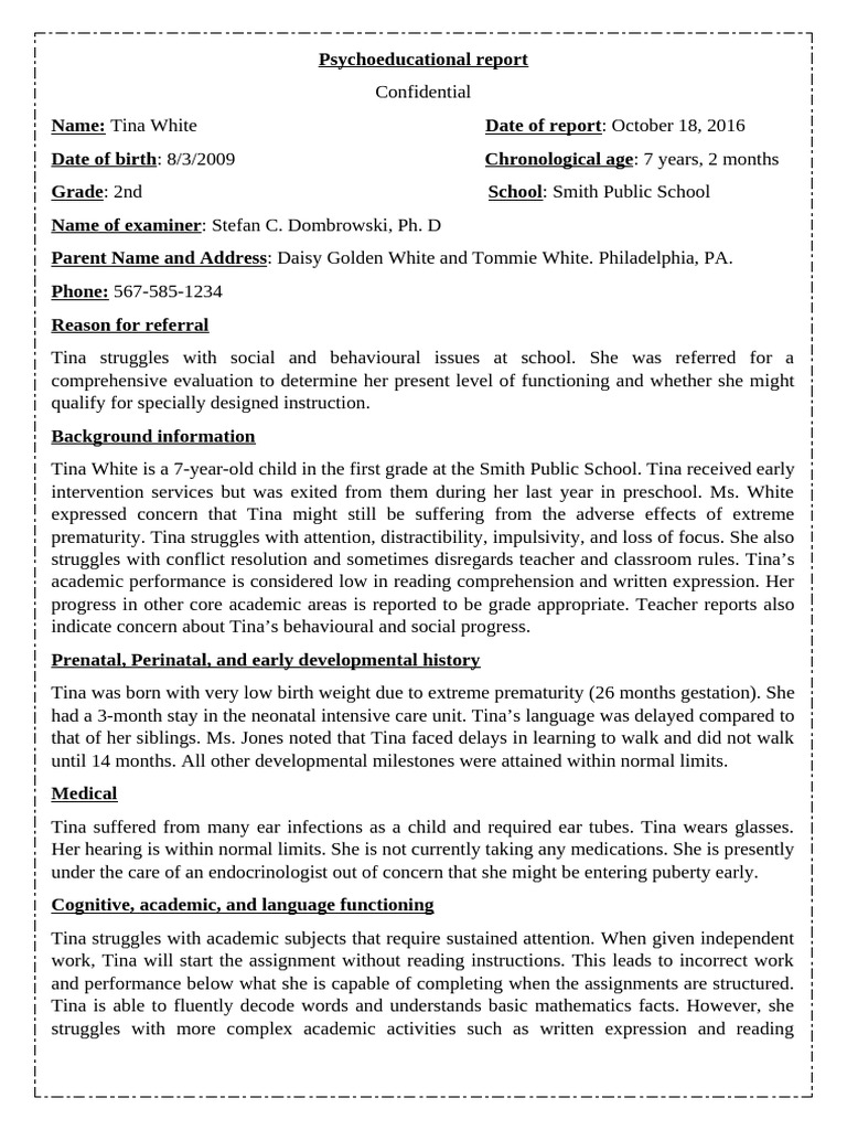 Psychoeducational report | PDF | Reading Comprehension | Attention ...