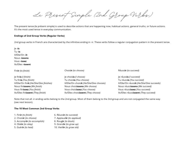 Day 11 – Le Présent Simple (2nd Group Verbs) | PDF