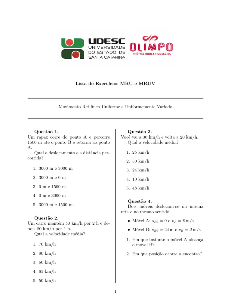 MRU e MRUV | PDF | Movimento (Física) | Mecânica Clássica