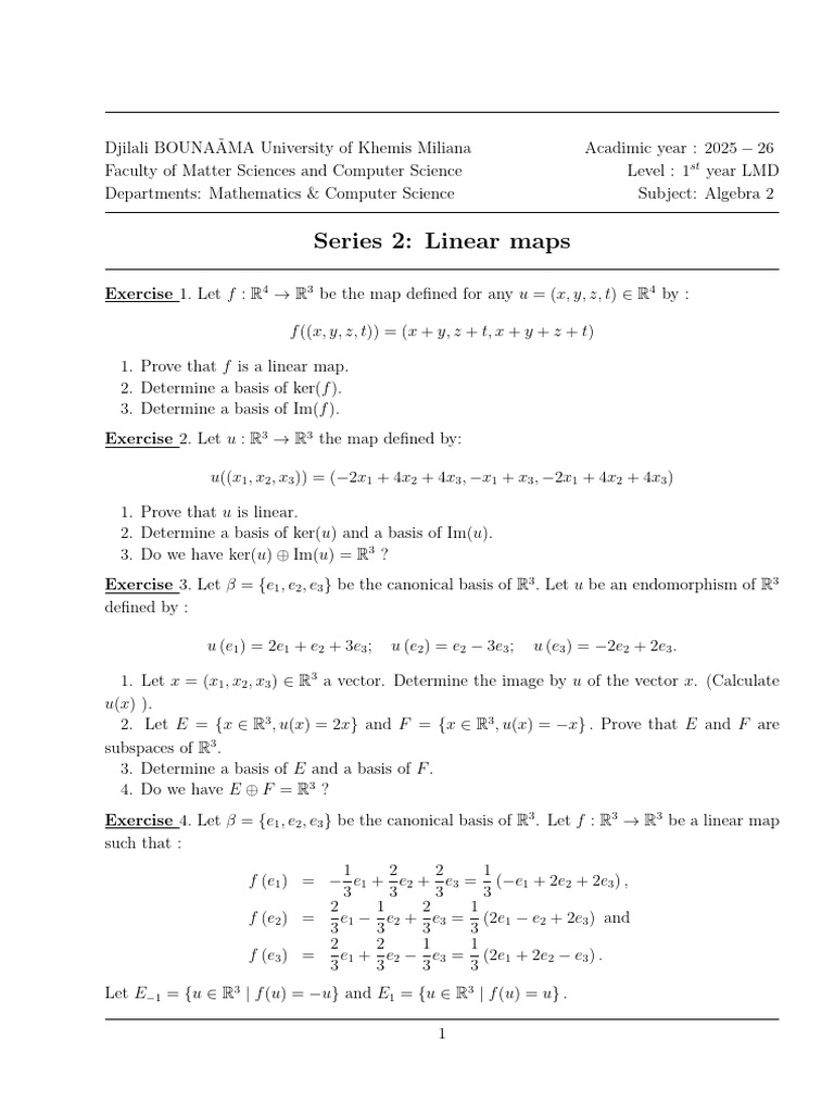 Serie 2 Linear Maps | PDF | Basis (Linear Algebra) | Linear Map