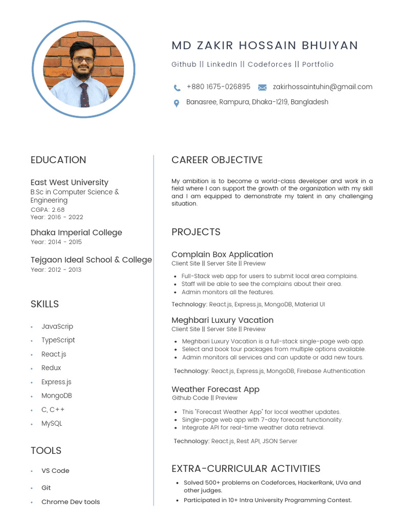 Md.zakirHossainBhuiyanResume | PDF | Web Application | Software Engineering