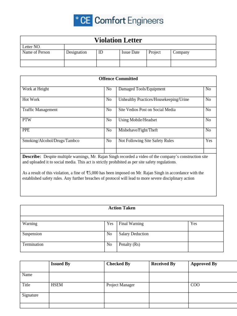 Voilation Record Format | PDF