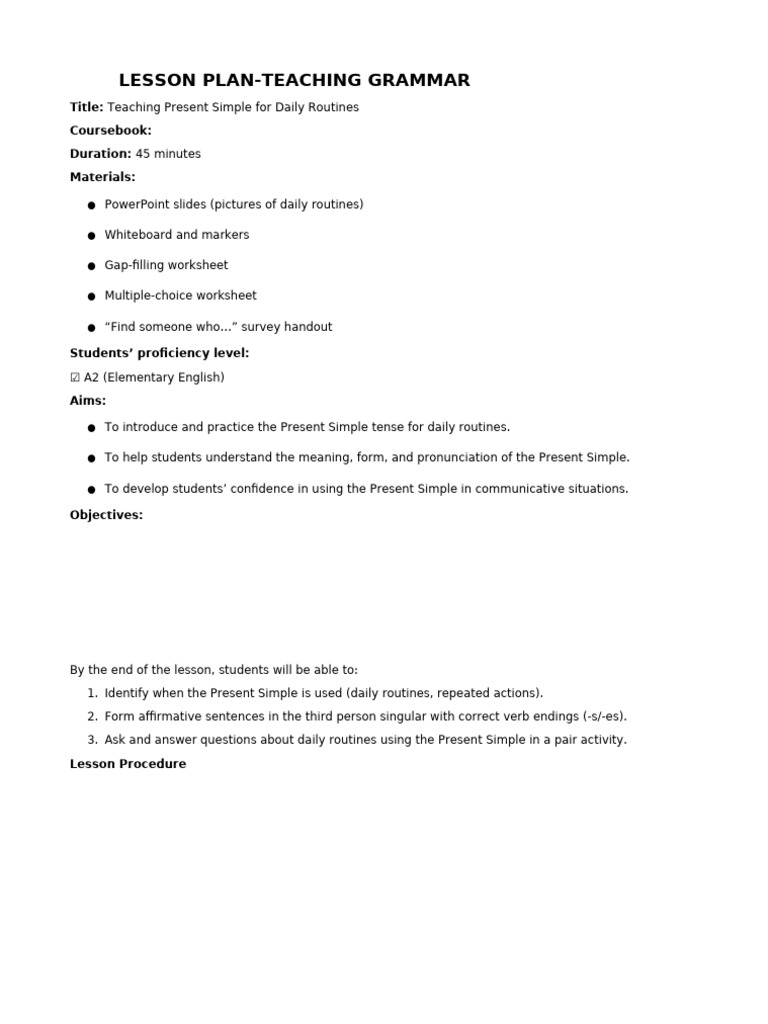 Sample lesson plan -Teaching grammar | PDF | Language Families | Syntax