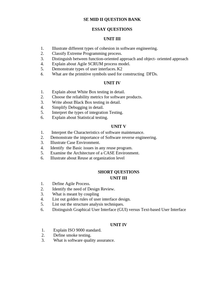 Se Mid II Question Bank | PDF