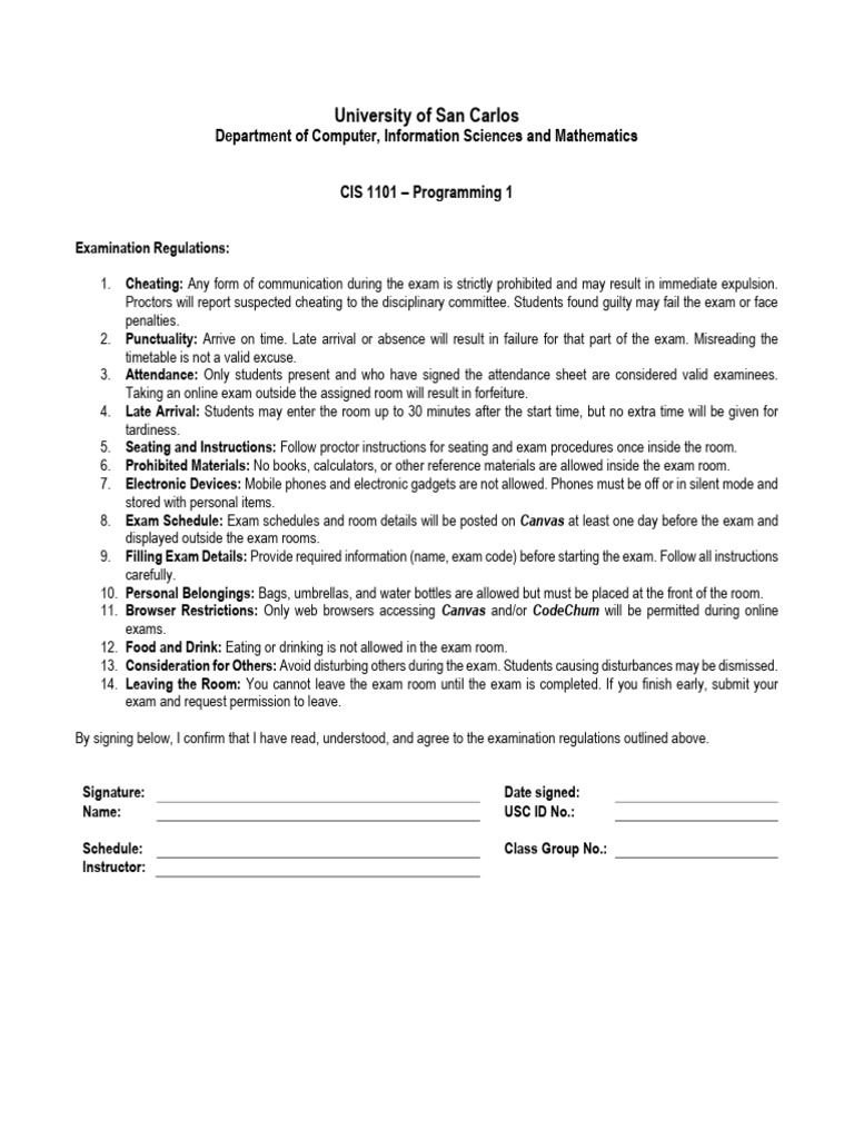 CIS 1101 Examination Regulations | PDF