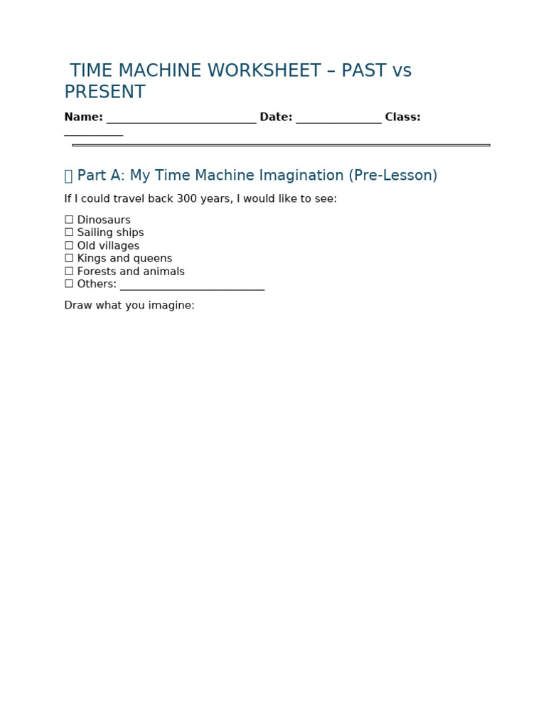 Time Machine Past vs Present Worksheet | PDF