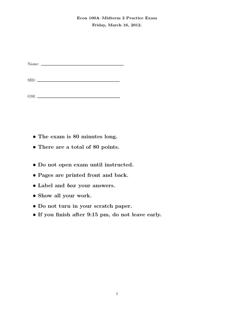 Econ 100A s12 Midterm 2 Practice Exam | PDF | Long Run And Short Run ...