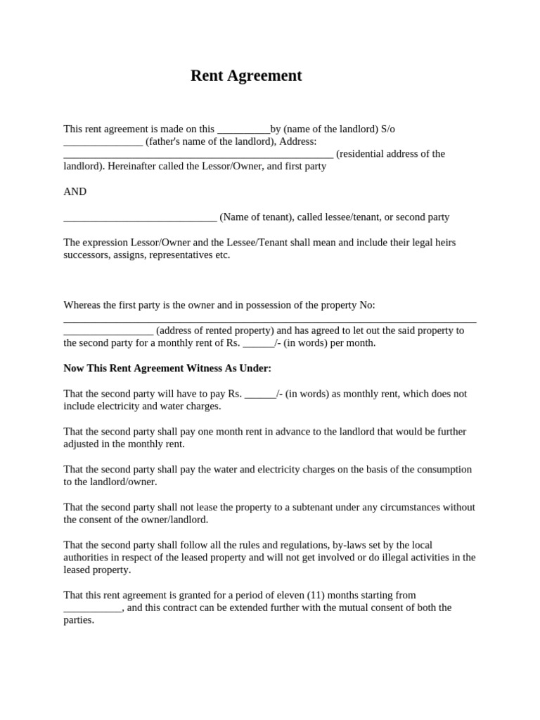 Rent Agreement Format | PDF