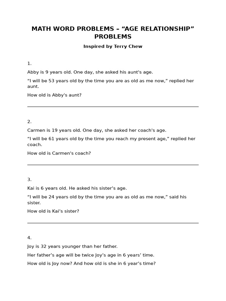 Math Word Problems by Terry Chew - Age Relationship Problems (2) | PDF