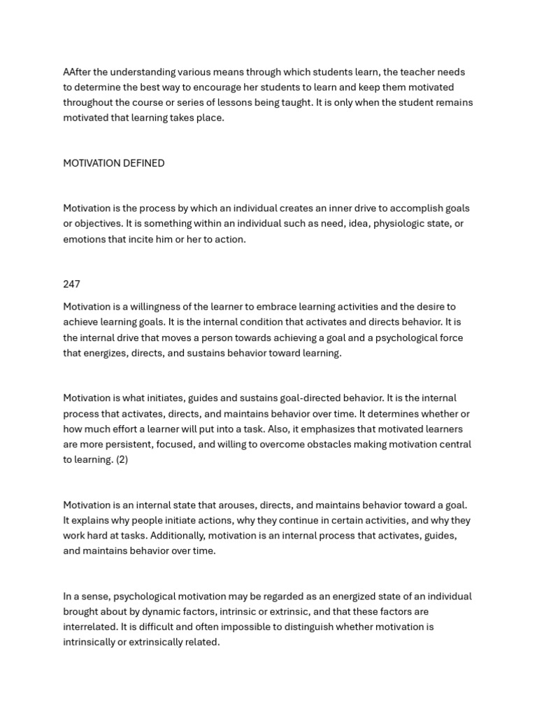 MOTIVATIONS IN LEARNING | PDF